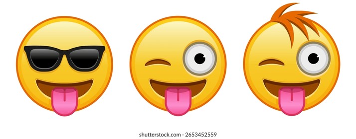 Face with tongue hanging out and winking eye Set of three emoji