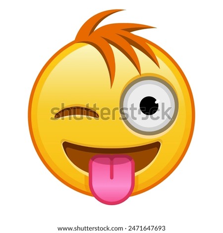 Face with tongue hanging out and winking eye Large size of yellow emoji smile with hair