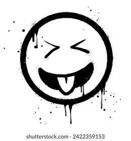Face With Tongue out emoticon character. Spray painted graffiti smile face With Tongue out in black over white. isolated on white background. vector illustration