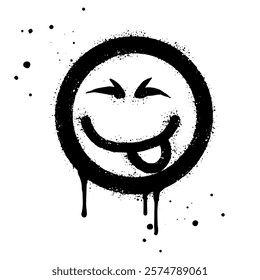 Face With Tongue out emoticon character. Spray painted graffiti smile face With Tongue out in black over white. isolated on white background. vector illustration