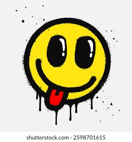 Face With Tongue out emoticon character. Spray painted graffiti smile face With Tongue out. isolated on white background. vector illustration