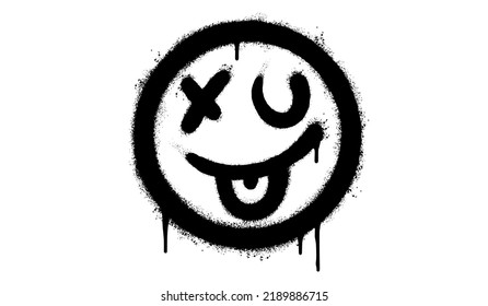 Face With Tongue Spray Painted Graffiti Face With Tongue emoticon isolated on white background. vector illustration.