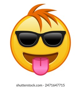 Cara con lengua y gafas de sol Grande tamaño de la sonrisa de emoji amarillo con el pelo