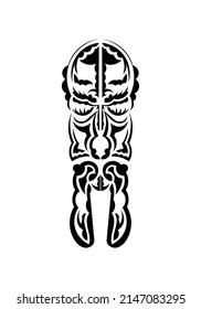 Face in traditional tribal style. Ready tattoo template. Isolated on white background. Vector illustration.