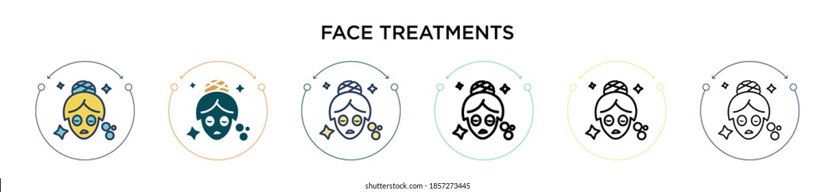 Face treatments icon in filled, thin line, outline and stroke style. Vector illustration of two colored and black face treatments vector icons designs can be used for mobile, ui, web