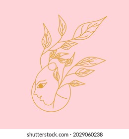 ilustración de la cara y el árbol arte de línea plana y abstracta