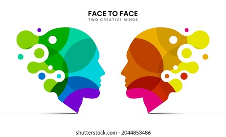 Face to face. Two creative minds. Vector illustration