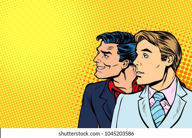 face of two men in profile. Pop art retro vector illustration comic cartoon vintage kitsch drawing