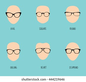 Face types. glasses types. Vector illustration