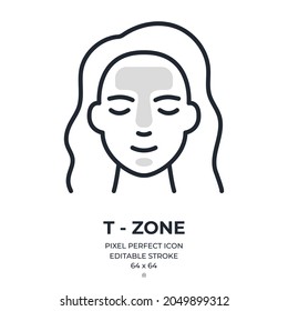 Face t-zone editable stroke outline icon isolated on white background flat vector illustration. Pixel perfect. 64 x 64.