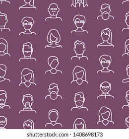 Face Various Types Signs Thin Line Seamless Pattern Background Include of Avatar User, Portrait or Person Head. Vector illustration of Icons