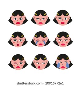 Face vector character.Girl portrait with different facial expressions set isolated on white background. 