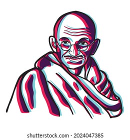 face vector Mahatma Gandhi with glitch effect illustration