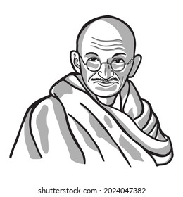 face vector Mahatma Gandhi with simple shadow illustration