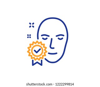 Face verified line icon. Access granted sign. Facial identification success symbol. Colorful outline concept. Blue and orange thin line color icon. Face verified Vector