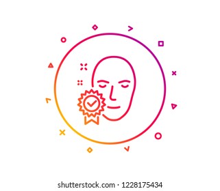 Face verified line icon. Access granted sign. Facial identification success symbol. Gradient pattern line button. Face verified icon design. Geometric shapes. Vector