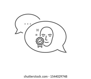 Face verified line icon. Chat bubble design. Access granted sign. Facial identification success symbol. Outline concept. Thin line face verified icon. Vector