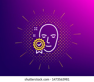 Face verified line icon. Halftone pattern. Access granted sign. Facial identification success symbol. Gradient background. Face verified line icon. Yellow halftone pattern. Vector