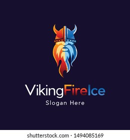 Face Viking Of Fire Ice Vector Logo