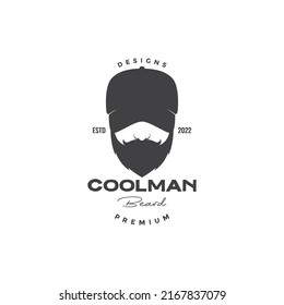cara vintage cool man con sombrero y diseño de logotipo de barba vectorial símbolo gráfico ilustración de icono idea creativa