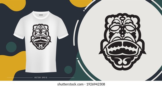 The face of a warrior in the form of Maori patterns. Outline for T-shirts, cups, flags, phone cases and prints. Vector illustration.