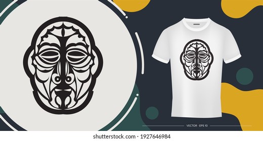 The face of the Warrior in the form of Maori patterns. A ready-made template for your print on a T-shirt, cup or mobile case. Vector illustration.