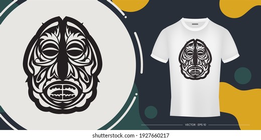 The face of the Warrior in the form of Maori patterns. A ready-made template for your print on a T-shirt, cup or mobile case. Vector 