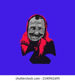 Cara de la guerra. Sonrisa de horror.Ilustración vectorial