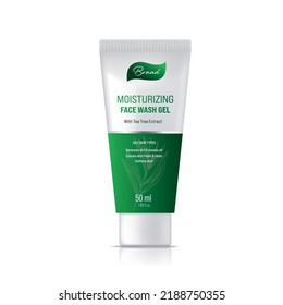 Face wash gel packaging design templates.Tea tree face care gel tube vector.For men.