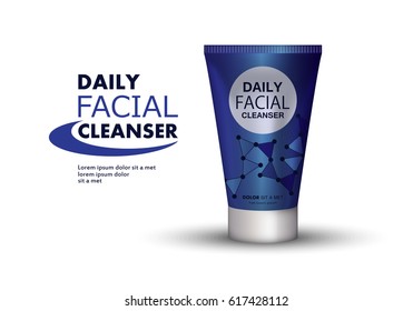 Face wash tube isolated on white.Plastic tube,new design cosmetics creme.Modern style.For web site,advertisement,marketing and social network.Also useful for flyer,placard,leaflet and pamphlet