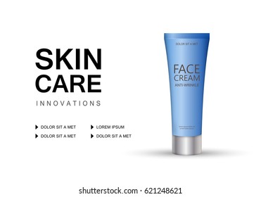 Face wash tube isolated on white.Plastic tube,new design cosmetics creme concept.Modern style.For web site,advertisement,marketing and social network.Also useful for flyer,placard,leaflet and pamphlet