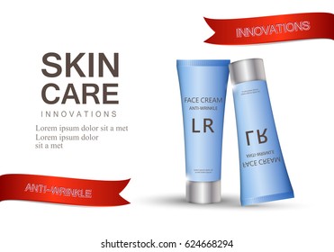 Face wash tube isolated on white.New design cosmetics creme concept.Modern style.For web site,advertisement,marketing and social network.Also useful for flyer,placard,leaflet and pamphlet template