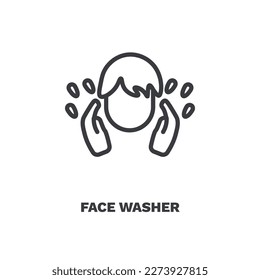 icono de la lavadora de cara. Icono de lavavajillas de línea delgada de la colección Higiene and Sanitation. Vector de contorno aislado en fondo blanco. El símbolo de lavavajillas faciales editable se puede usar web y móvil