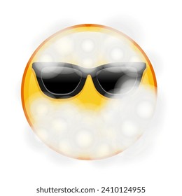 Face in water vapor or fog with sunglasses Large size of yellow emoji smile