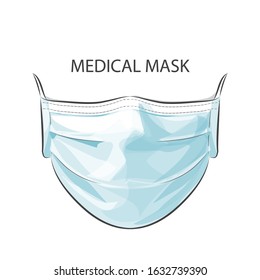 Face wearing disposable medical surgical facial mask to protect against high air toxic pollution city. stop the spread of viruses, help prevent hand-to-mouth transmissions. Vector illustration