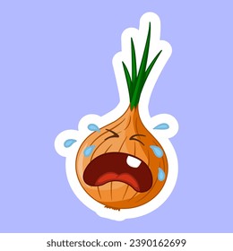 The face of the Weeping Onion. Sticker Design. Vector Illustration of Funny Cartoon Character