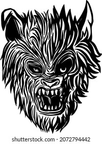 The face of a werewolf who didn't get enough sleep, angry wolf on a full moon, wolf mask for a party