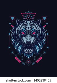 face of wild tiger with sacred geometry pattern 