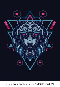 face of wild tiger with sacred geometry pattern 