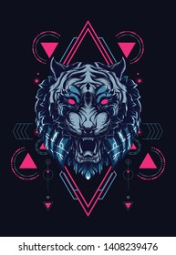 face of wild tiger with sacred geometry pattern 