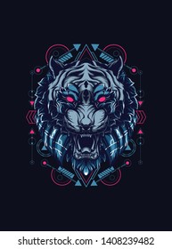 face of wild tiger with sacred geometry pattern 