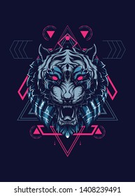 face of wild tiger with sacred geometry pattern 