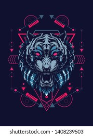 face of wild tiger with sacred geometry pattern 