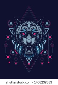 face of wild tiger with sacred geometry pattern 