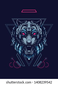 face of wild tiger with sacred geometry pattern 
