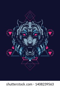 face of wild tiger with sacred geometry pattern 
