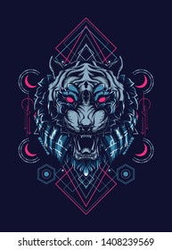 face of wild tiger with sacred geometry pattern 
