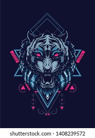 face of wild tiger with sacred geometry pattern 