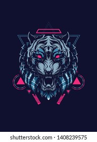 face of wild tiger with sacred geometry pattern 