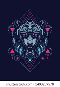 face of wild tiger with sacred geometry pattern 